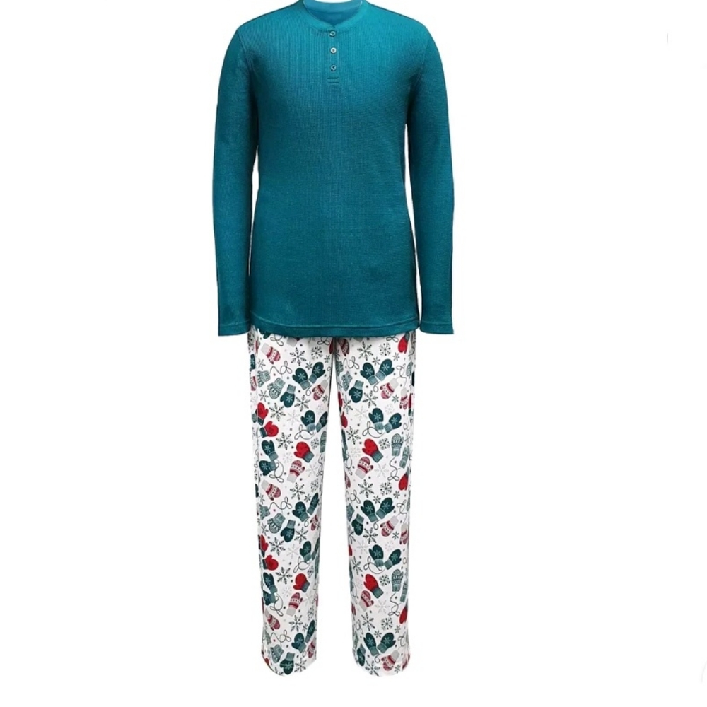 Family Pajamas Men’s Henley Top Mitten-prints Mittens